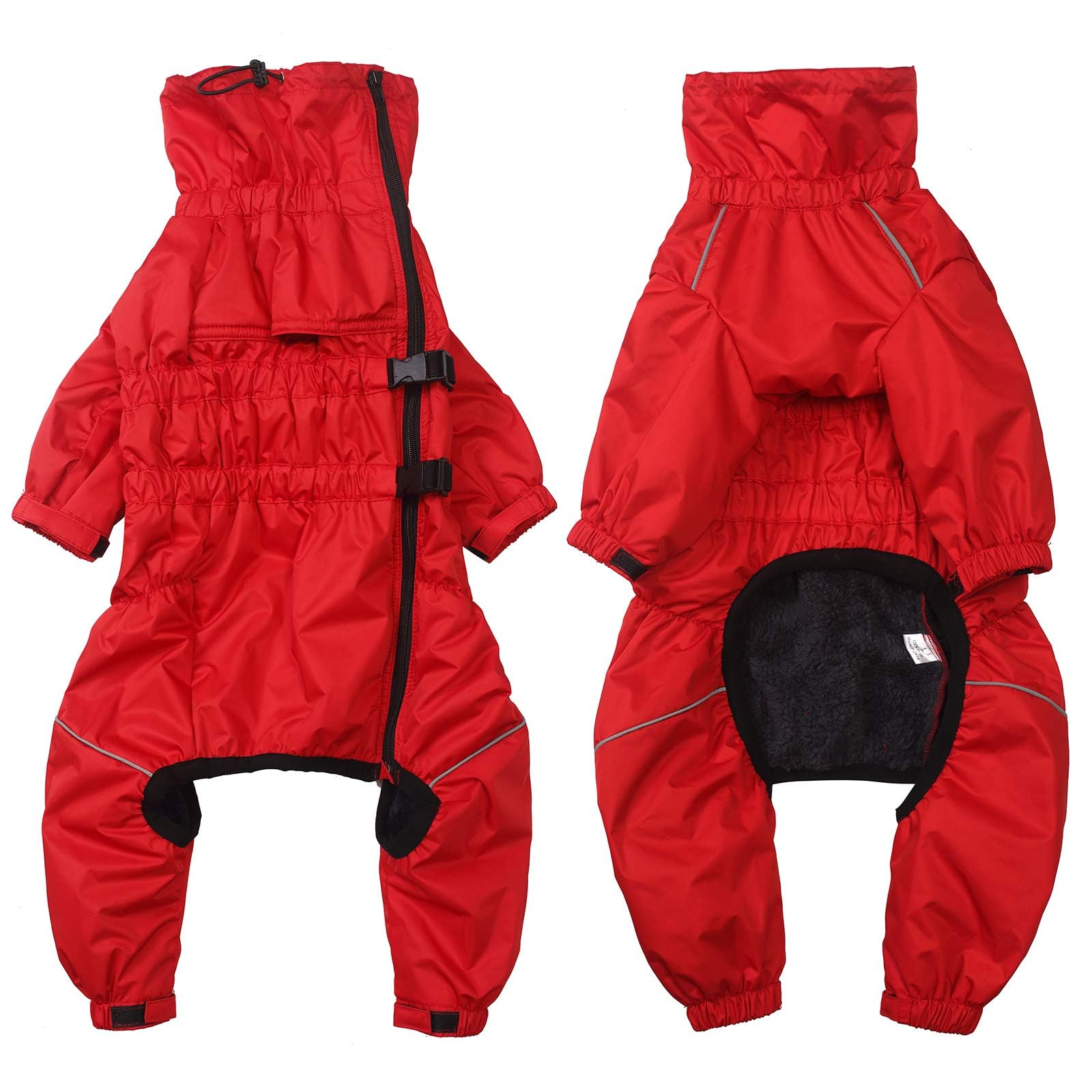 babepet 1/2 Trousers Suit Winter Coat for Dog,Dogs waterproof coat with legs and High collar,Fleece linner Dogs jumpersuit with Reflective strip for Puppies Small Medium Large Dog-Red-XXL