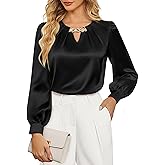 JASAMBAC Women's Satin Silk Blouses, Dressy Casual Long Sleeve Shirts, Trendy Business Work Tops Office Formal Spring Outfits