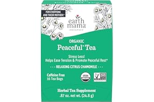 Earth Mama Organic Peaceful™ Tea | Stress Less! Calming, Relaxing Herbal Blend Safe for Pregnancy & Beyond, 16 Teabags Per Box