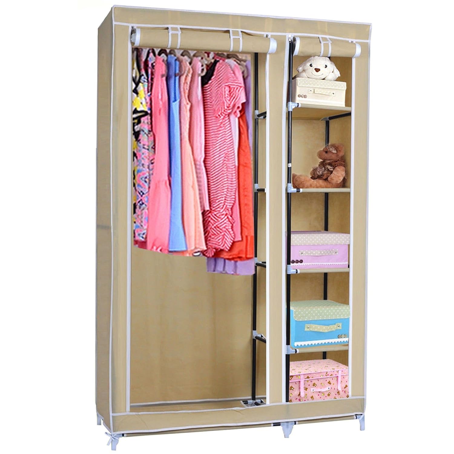 Foldable Storage Cupboard For Clothes 88 X 170 X 45 Cm Metal Frame