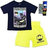 BATMAN Pajama Set for Boys - Bundle of Dark Knight T-Shirt and Shorts Size 2T-4T, Phone Wallet, Stickers, More PJ's for Boys, Kids, Toddlers