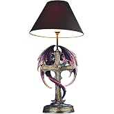 ICE Armor 24.5" Fantasy Collectible Dragon Statue Table Lamp Wrap Around Cross with Fabric Light Shade for Gothic and Medieval D&eacute;cor, 99GSC71793