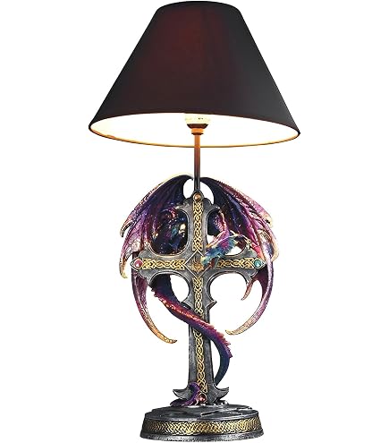 Zeckos Dragon Table Lamp, 19 Inch Gothic Guardians with Black