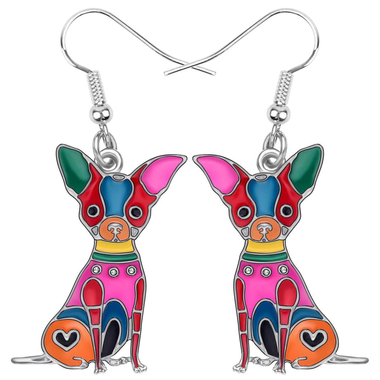 NEWEI Enamel Alloy Cute Unique Chihuahua Dog Earrings Drop Dangle Fashion Dog Jewelry for Women Girls Gift Charms (Multicolor)
