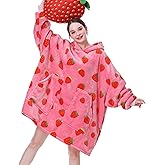 Aemicion Strawberry Blanket Hoodie,Oversized Sherpa Wearable Hooded Blanket,Warm Cozy Sweatshirt Gifts for Women Girls Adult