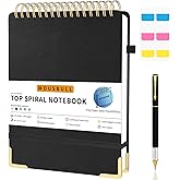 Mousbull Top Spiral Notebook, A4 Hardcover Top Bound Steno Pads, 240 Pages 100gsm College Ruled Left Handed Notebook Journal for Work, School, Meeting Writing - Black, 8.5" x 11"
