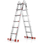 Soctone Ladder, A Frame Step Ladder, 22.5 Ft Multi Position Folding Ladder | 330 lbs Capacity Extension Ladder with Stabilizer Bar, Telescoping Aluminum Ladder for Roof, RV, Attic &amp; Home Outdoor Work