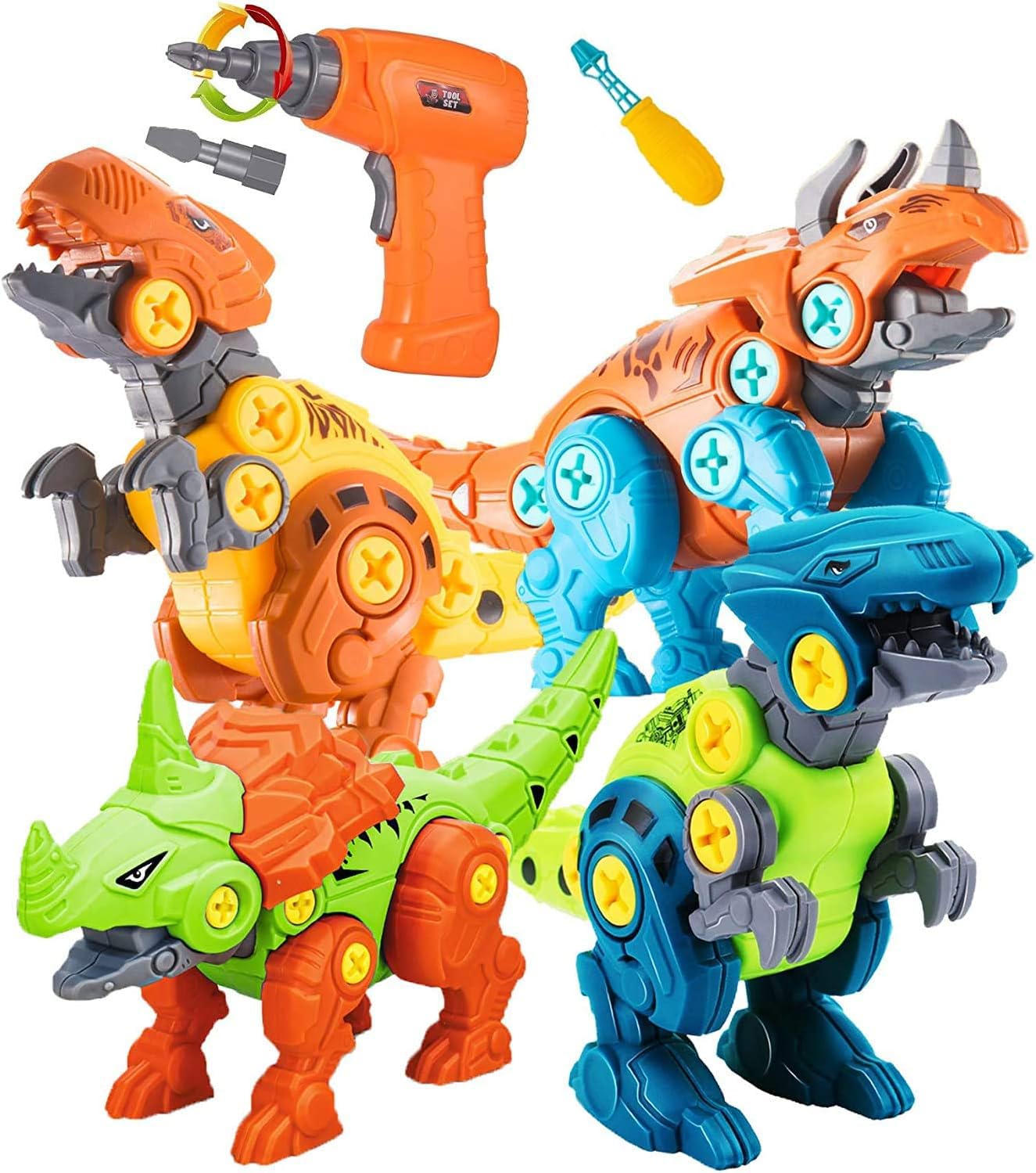 STAY GENT Take Apart Dinosaur Toys for Kids with Electric Drill, 4 Packs DIY Dinosaur Educational STEM Building Toy, Take Apart Toys Learning Gift for 3 4 5 6 7 Years Old Boys Girls — image 1