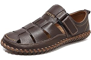 Men's Fisherman Sandals, Breathable Summer Sport Sandals with Back Strap and Adjustable Buckle, Orthopedic Closed Toe Hollow‑