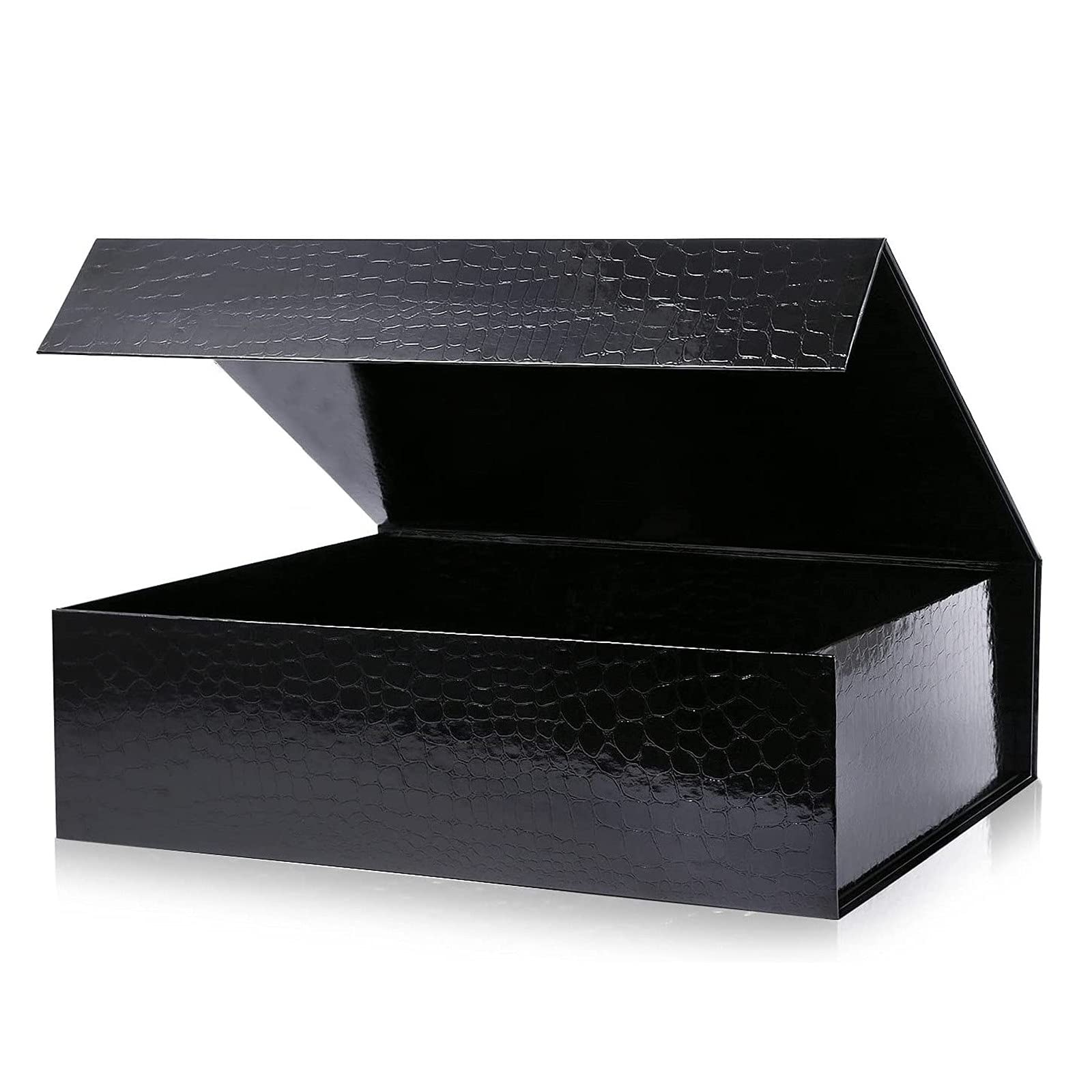 Magnetic Gift Boxes with Lids, 320x240x90 mm Large Gift Boxes for Presents, Black Crocodile Texture Luxury Sturdy Foldable Cardboard Box with Magnetic Closure (Pack of 1)