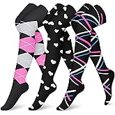 CHARMKING Compression Socks (3 Pairs) Knee High Compression Sock for Women & Men Stockings for Running, Cycling,Athletic