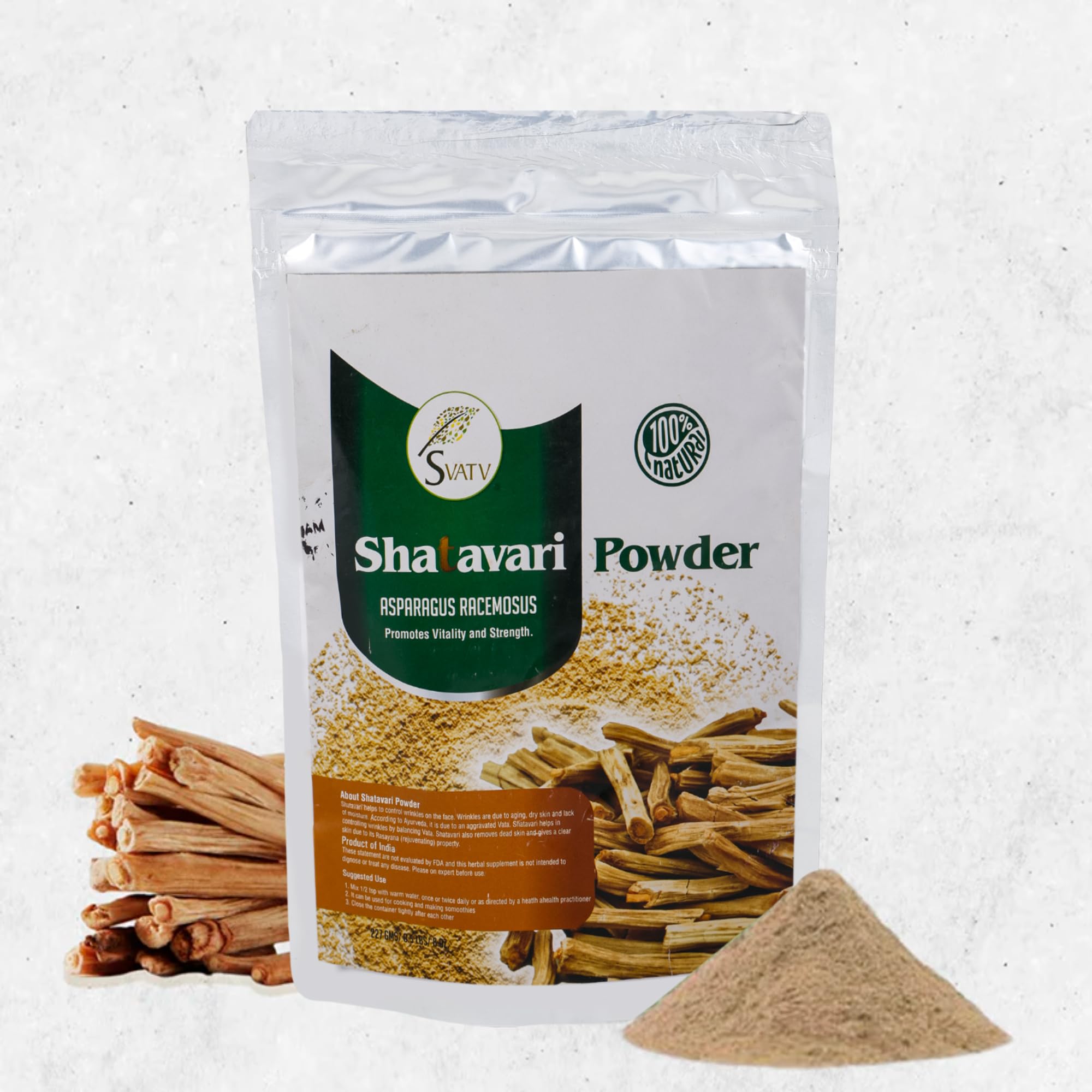 SVATV Natural Shatavari Powder (Asparagus racemosus) | Inflammatory Response | Rejuvenate Herb | Antioxidant Properties - (227g, 0.5 lbs, 8 Ounces)