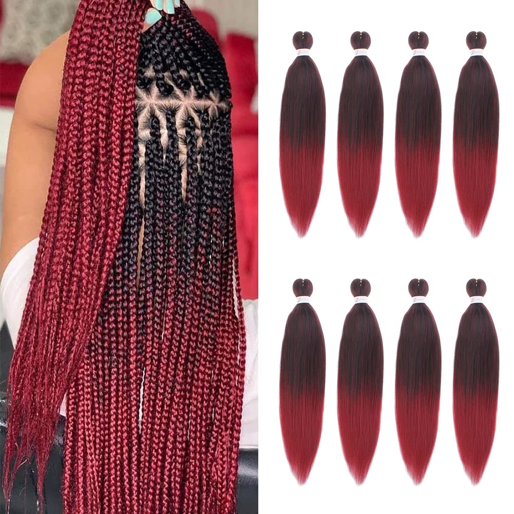 Xtrend 16 Inch EZ Braids 8Packs Ombre Bungundy Pre-Stretched Easy Braiding Hair Extensions Itch Free Hot Water Setting Synthetic Fiber Hair Extensions 1B900# — image 1