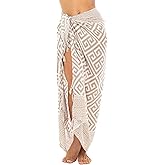 Back From Bali Womens Geometric Print Sarong Wrap Beach Pareo Swimsuit Cover Up Skirt with Coconut Clip