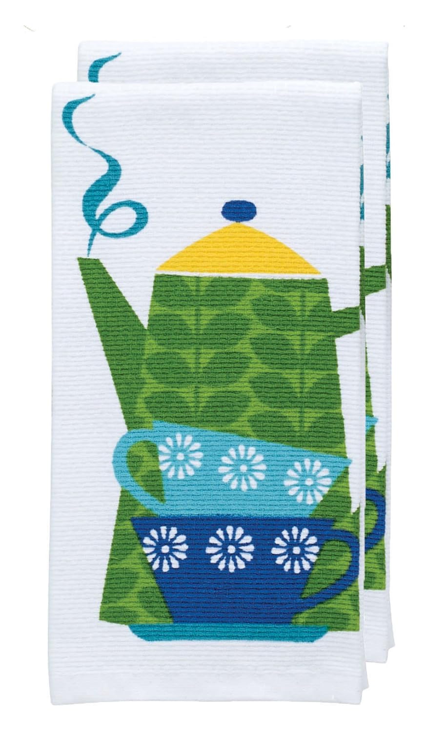 T-fal Textiles Double Sided Print Woven Cotton Kitchen Dish Towel Set, 2-pack, 16" x 26", Tea Kettle Print