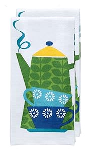T-fal Textiles Double Sided Print Woven Cotton Kitchen Dish Towel Set, 2-pack, 16" x 26", Tea Kettle Print