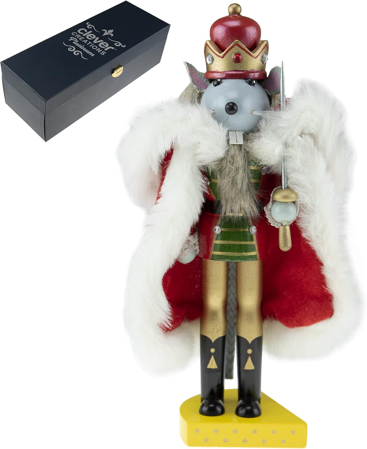 Nutcrackers - Clever Creations Platinum Mouse King 10 Inch Traditional Wooden Nutcracker, Festive Christmas Décor for Shelves and Tables