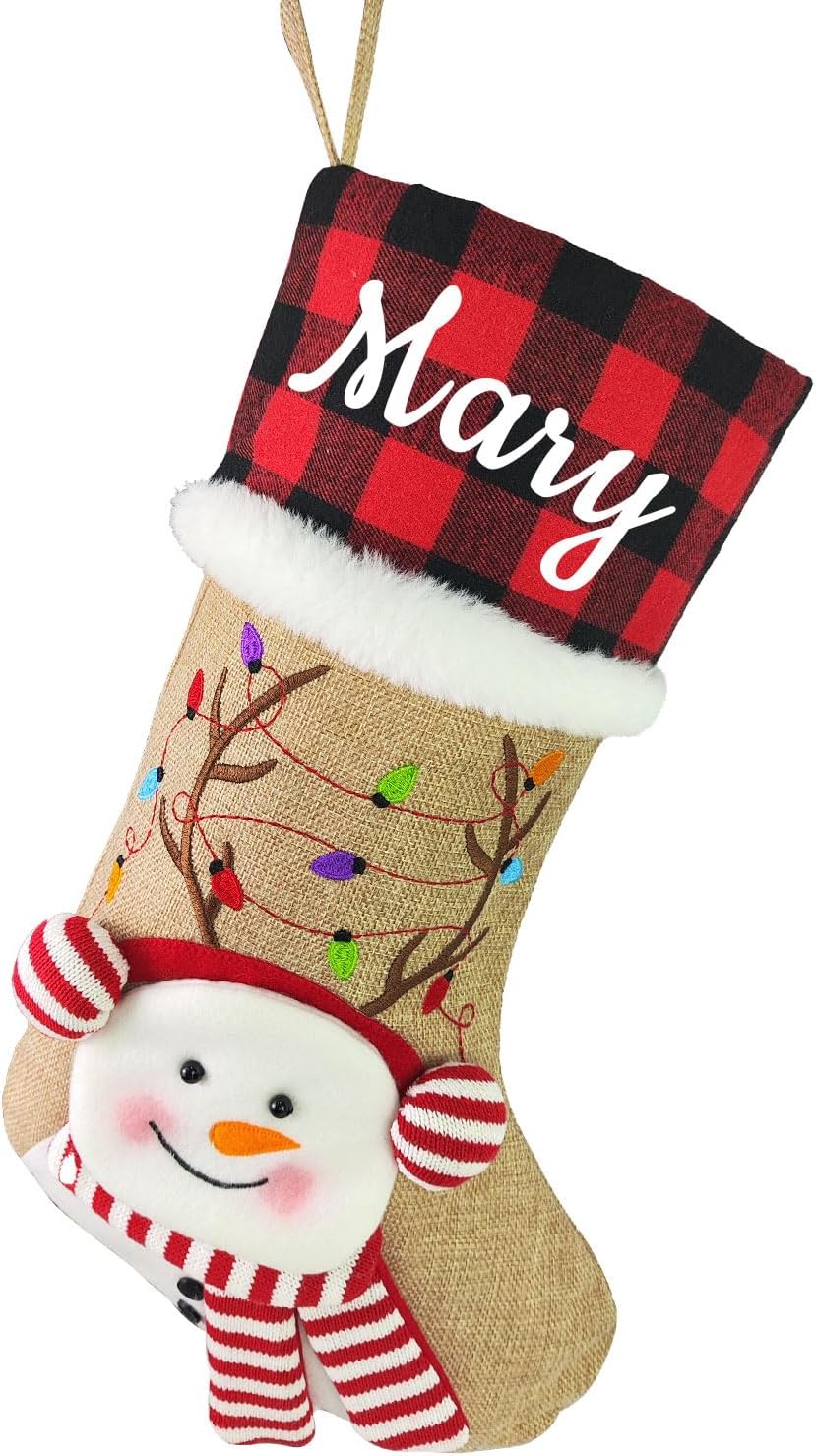 Stockings & Holders - Funny DIY Personalized Christmas Stocking with Name, Custom Christmas Stockings, Customized Xmas Decor Gifts for Family Kids, Christmas Holiday Party Decoration - 3D Snowman Stocking
