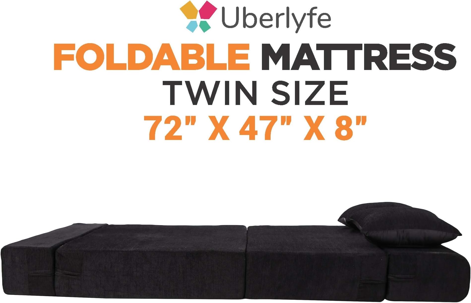 Uberlyfe 4 X 6 Size Folding Mattress- Lightweight & Portable Mattress Perfect for Two Person-Twin Size (72" X 47" X 8", Black)
