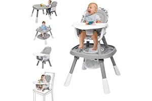 Xilingol 15-in-1 Convertible High Chair, 2-in-1 Baby Highchair & Activity Center W/Toys, Booster Seat | Building Block Table | Toddler Chair W/Removable Tray & 5-Point Harness & 2-Layer Cushion(Grey)
