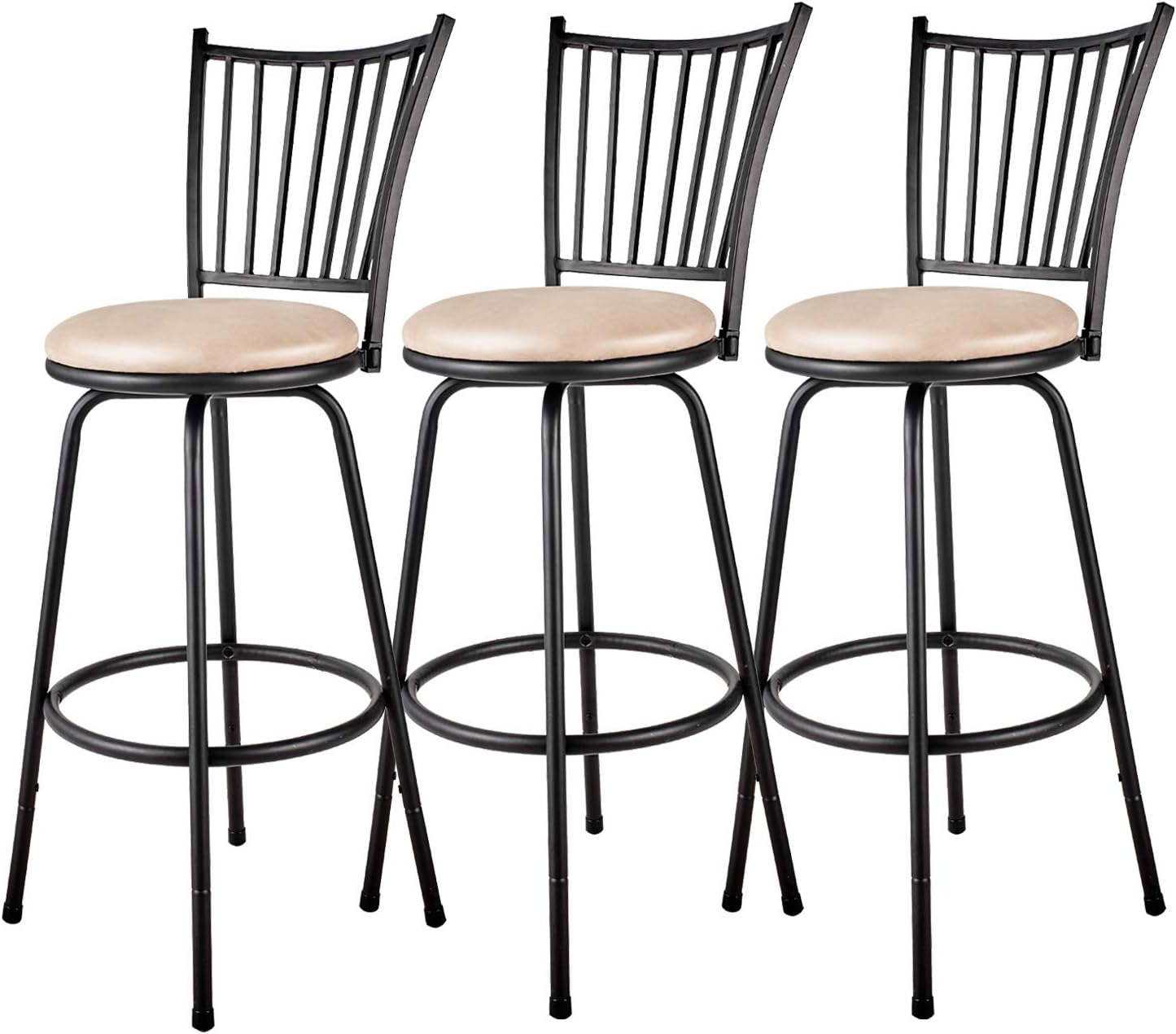 AMERLIFE Barstools Set of 3 Swivel 24/30 Inches Counter/Bar Height Bar Stools Steel Frame Tall Bar Chairs with Back & Footrest Modern Adjustable Height Stool for Kitchen Pub Bistro Dining, Black