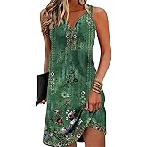 Disamer Womens Summer Dress 2026 Casual Button Down V Neck Sleeveless Boho Floral Beach Sundresses Vacation A-Line Dresses