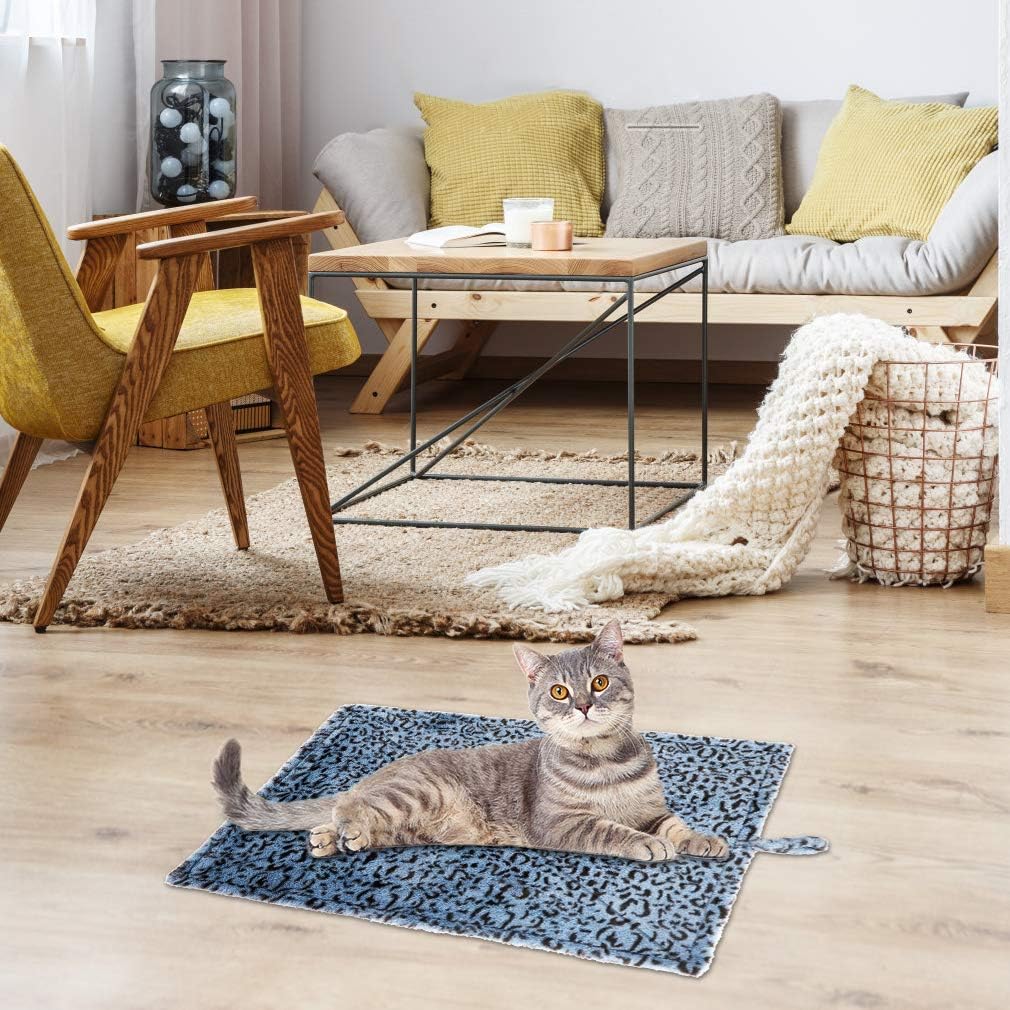 KOOLTAIL Cat Self Warming Bed Pad with Free Blanket - Anti-Slip Heating Pet Mat Leopard Cat Bed Outdoor Soft for Cats Small Puppy : Pet Supplies