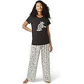 HUE womens Super Soft Pajama 2 Piece Set Includes Embellished Short Sleeve Pj Shirt and Long Pants