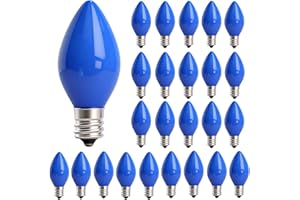 Konictom 25 Pack Blue Christmas Light Bulbs, C7 Blue Incandescent Replacement Bulbs, 5W Vintage Glass Ceramic Bulbs for Outdoor Holiday Decorations, C7/E12 Base