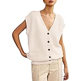Zontroldy Women's Oversized Button Down Sleeveless Sweaters V-Neck Sweater Vest Knitted Tank Tops with Pockets