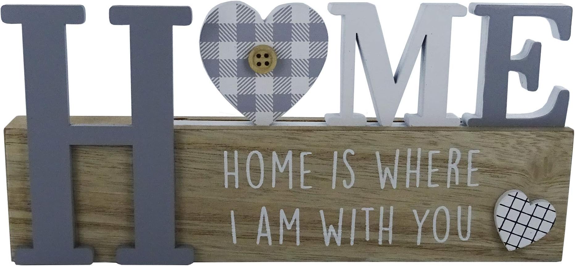 Plaque Home Is Where I ‘Am With You Grey White Wood Freestanding Block Cut Out Home Decor Sign Wooden 3D Letters Free Standing New Home Gift Valentines Sentimental Gift Anniversary 1st Wooden 76219