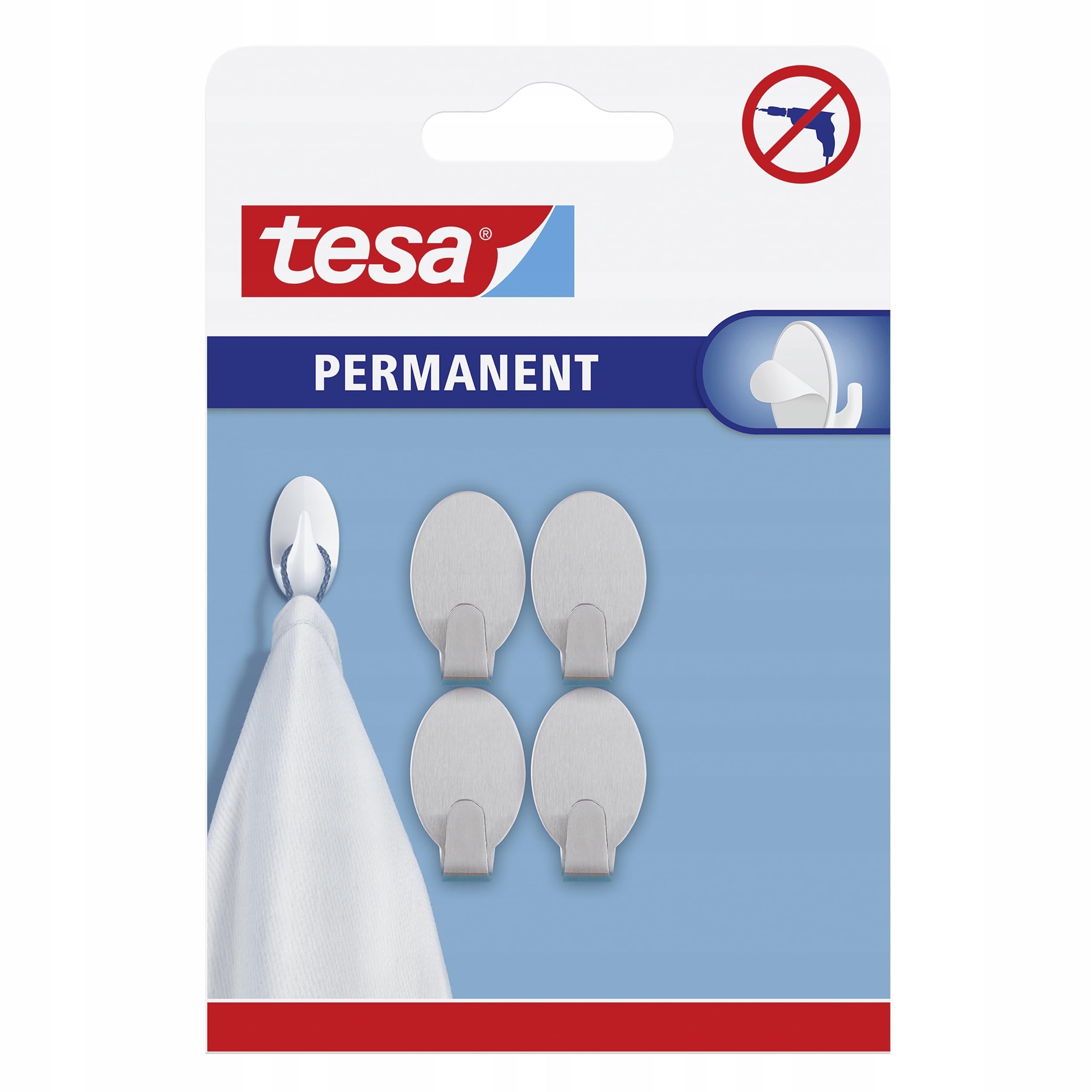 Tesa Permanent Hook Oval Metal, Grey, 666100000000