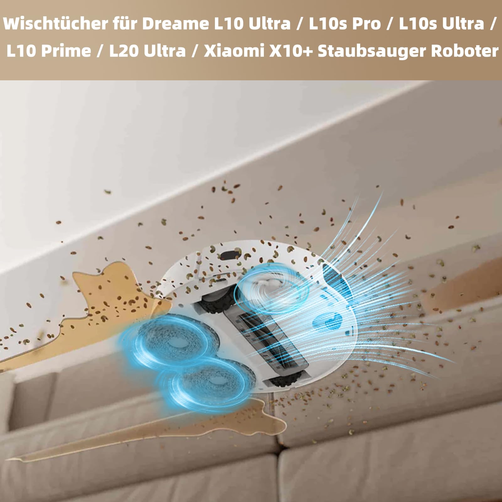 6 Stück Wischtücher für Dreame L10s Ultra Gen 2/Gen 3 /L10s Pro Ultra Heat/L20 Ultra/X40/X50 Ultra Complete Mova E30 Ultra/P50 Pro Ultra & Xiaomi X10+/X20+ Saugroboter, Mikrofaser Wischpad Zubehör 2