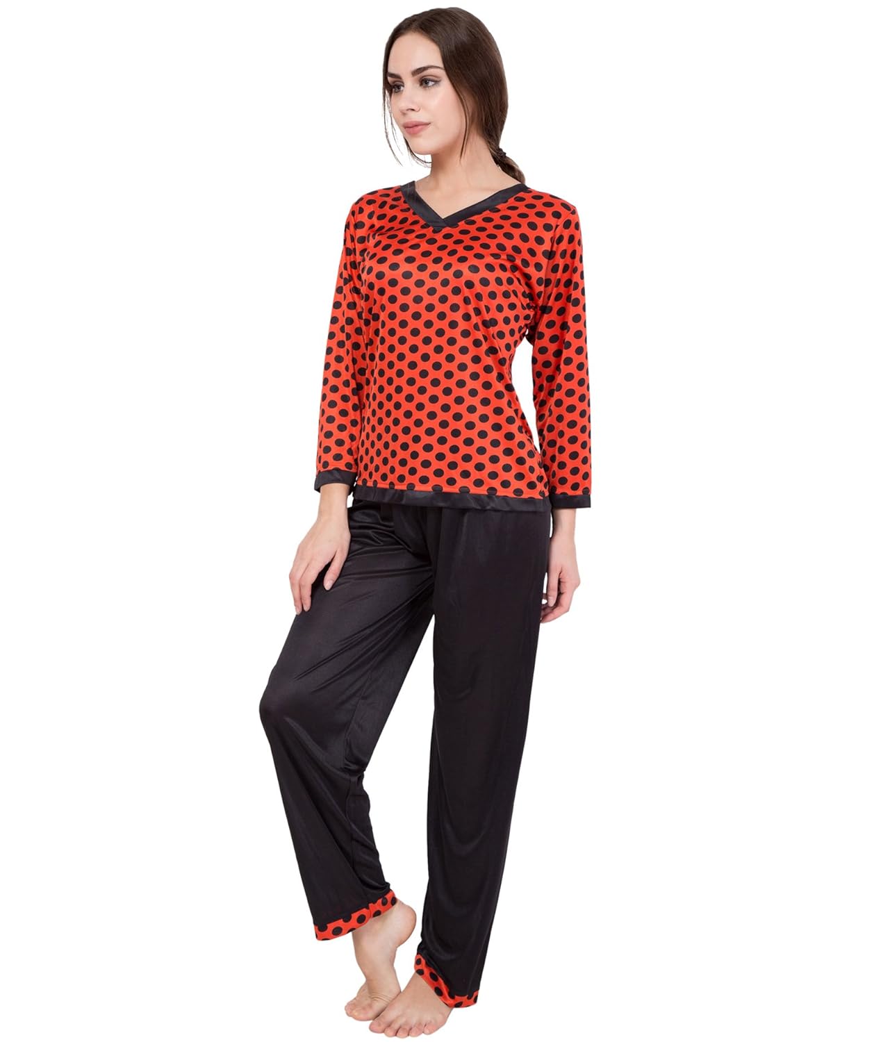 american-elm women's night dress- red top and black lower