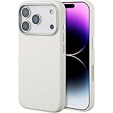 InUnion Compatible with iPhone 17 Pro Max Leather Case – Premium Litchi Grain Real Leather Cover Compatible with MagSafe, Slim Protective Case with Soft Microfiber Lining, Shockproof, 6.9 inch White
