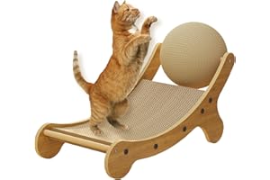 MERNEUO Cat Scratcher for Indoor, Cats Cardboard,Cardboard Cat Scratcher with Big Hemp Rope Sisal Ball,24.8 * 10 * 13.1 Inches Suitable for Small Cats