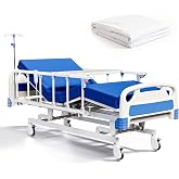 Fuzren Premium Full Electric Hospital Bed for Home Use, 3 Function Medical Bed with 4.7&rdquo; Foam Mattress, Height Adjustable, Individual Locking, Includes Tray and Sheets (2X)