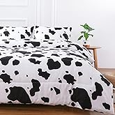 PERFEMET Cow Print Bedding Comforter Set Queen Size Black and White Reversible Geometric Checkered Bedding Set for Kids Teens Boys Girls Rustic Animal Cowhide Pattern Bed Quilt Set