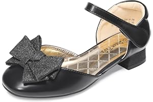 DREAM PAIRS Girls Dress Shoes Closed Toe Low Heels Ankle Strap Bow Ballet Wedding Party Sandals Princess Flower Shoes for Little Kid