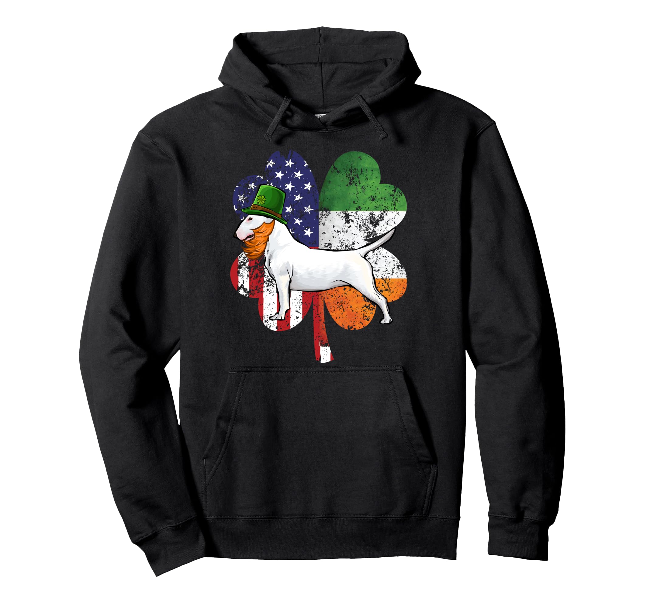 St Patricks Day Irish American Flag Bull Terrier Dog Pullover Hoodie