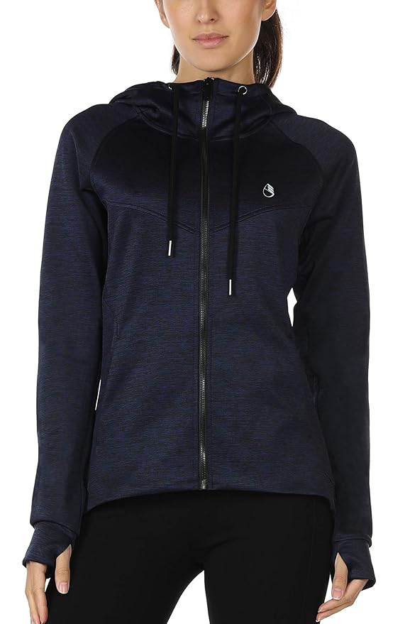 icyzone Damen Laufjacke Trainingsjacke mit Kapuze - Fitness Sweatshirt voll Zip atmungsaktiv Sport Jacke Langarm Shirt im Win