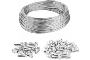 CCTVMTST 1/16 inch 316 Stainless Steel Cable Wire Rope, 33 FT Length 7x7 Strand Core with 50 Pieces Aluminum Sleeves and 12 P