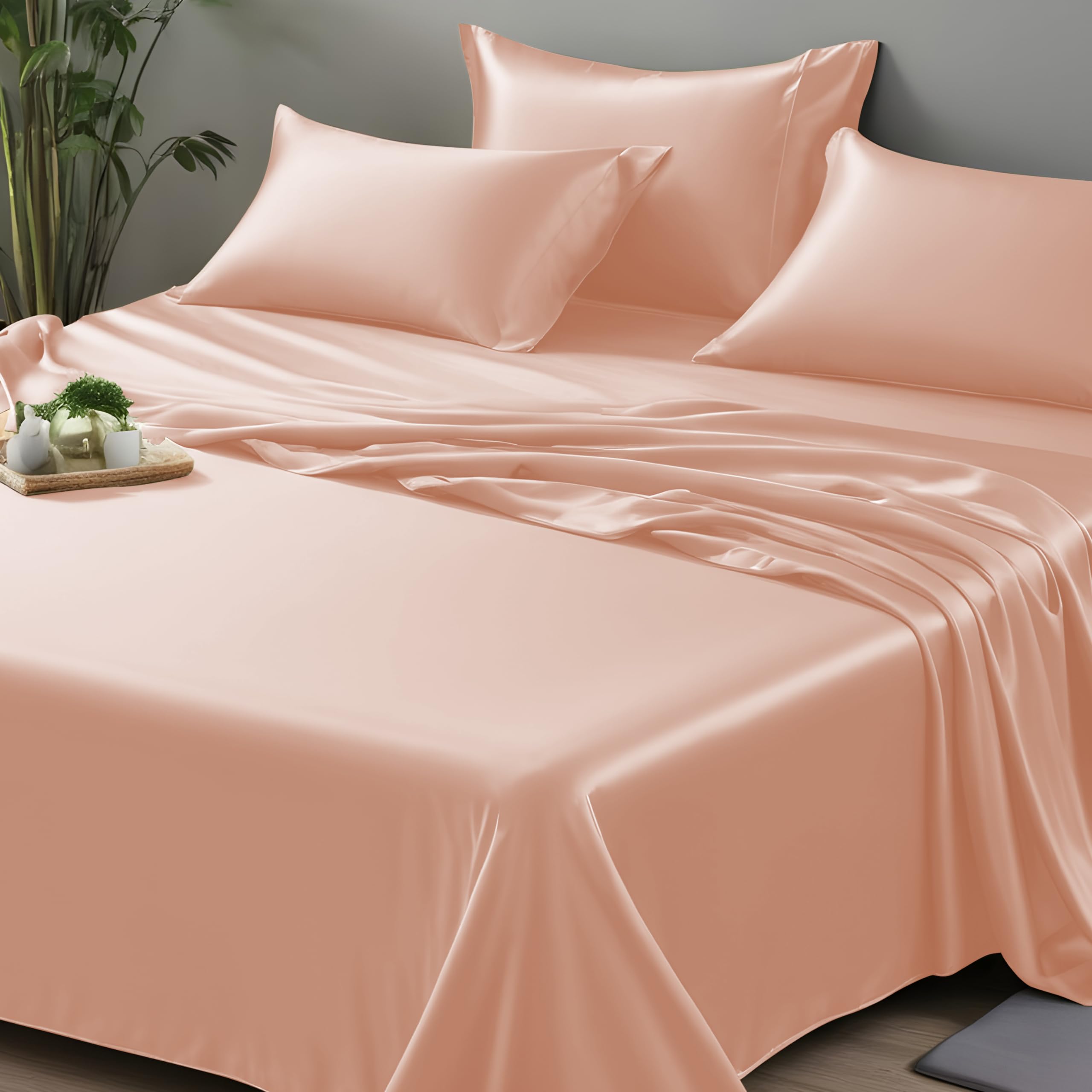 LINENWALAS King Flat Sheet Only 100% Organic Bamboo Flat Sheet for King Size Bed, Soft Luxury Cooling Top Bed Sheet Bedding Perfect for Skincare (King, Rose Gold)