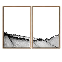 SIGNWIN Framed Canvas Print Wall Art Black and White Ink Painting Abstract Texture Watercolor Minimalism Modern Black and White for Living Room, Bedroom, Office - 16