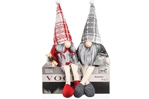 Argodaze Christmas Gnomes Decorations Mr & Mrs Santa Plush Gnome Collectible Figurine Tomte Swedish Holiday Elf Gifts Handmade Long Leg Ornaments Statues