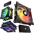 AsiaHorse FS-9002 Pro 120mm RGB Case Fan, 26 LED ARGB and Double LED Lingting Loops, 800-1800rpm Pwm Case Fan with 5V PWM Motherboard Sync/Analog Controller (5 Pack, Black)
