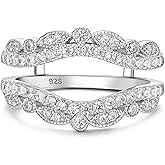 Wuziwen Vintage Wedding Bands for Women Curved Ring Enhancer for Engagement Rings Guard Wrap Stackable 925 Sterling Silver Cubic Zirconia
