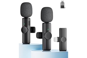 Wireless Microphone for iPhone iPad and Android Phone, 2 Pack Wireless Lavalier Lapel Mic with Noise Reduction, Plug and Play