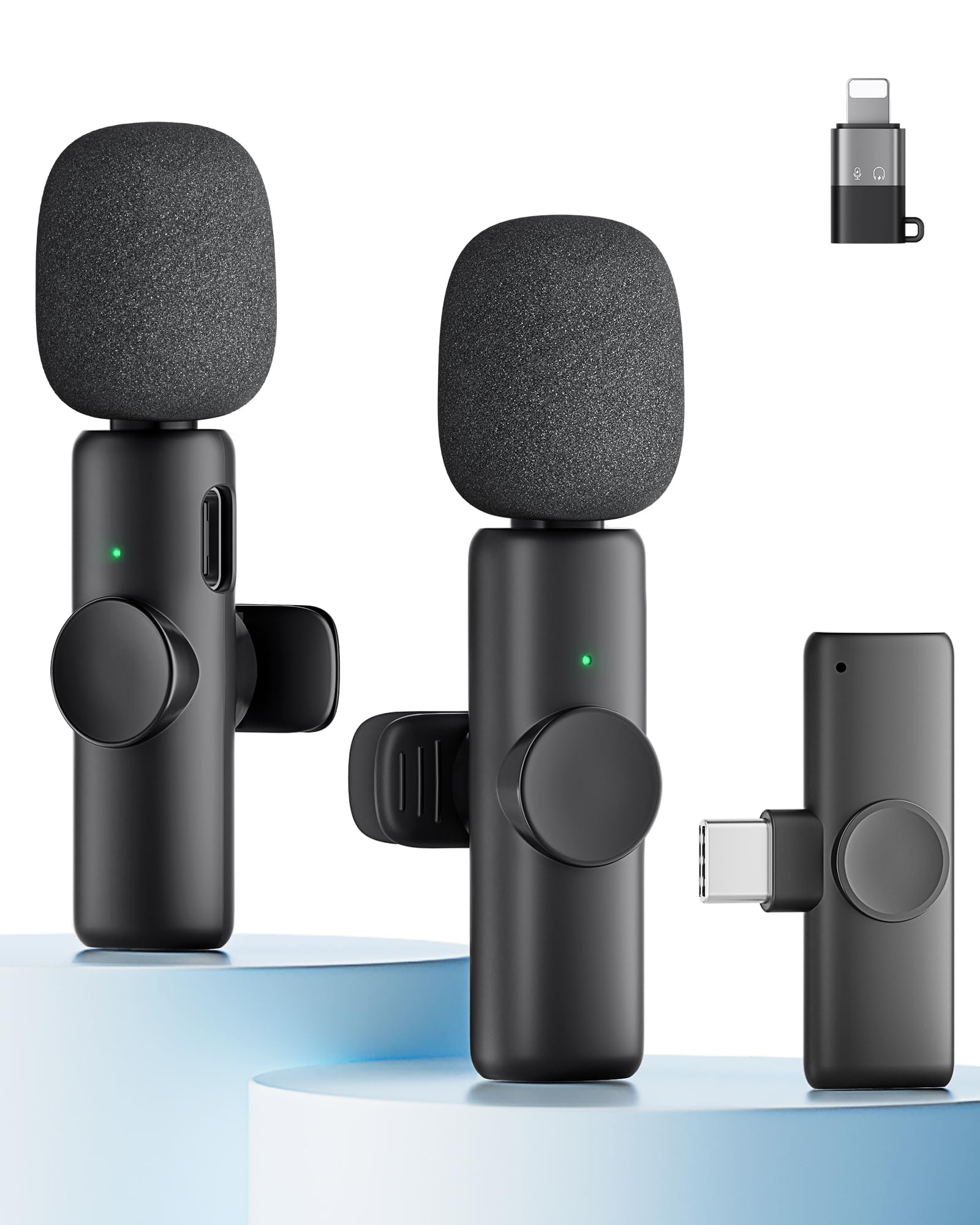 Photo 1 of Wireless Microphone for iPhone iPad and Android Phone, 2 Pack Wireless Lavalier Lapel Mic with Noise Reduction, Plug and Play Mini Microphone for Video Recording Interview Podcast YouTube TikTok Vlog