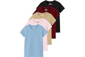 Real Essentials 5 Pack: Girls' Cotton Short Sleeve Crew Neck T-Shirt - Athletic Tee Shirt for Teens Kids Youth (Ages 4-16)